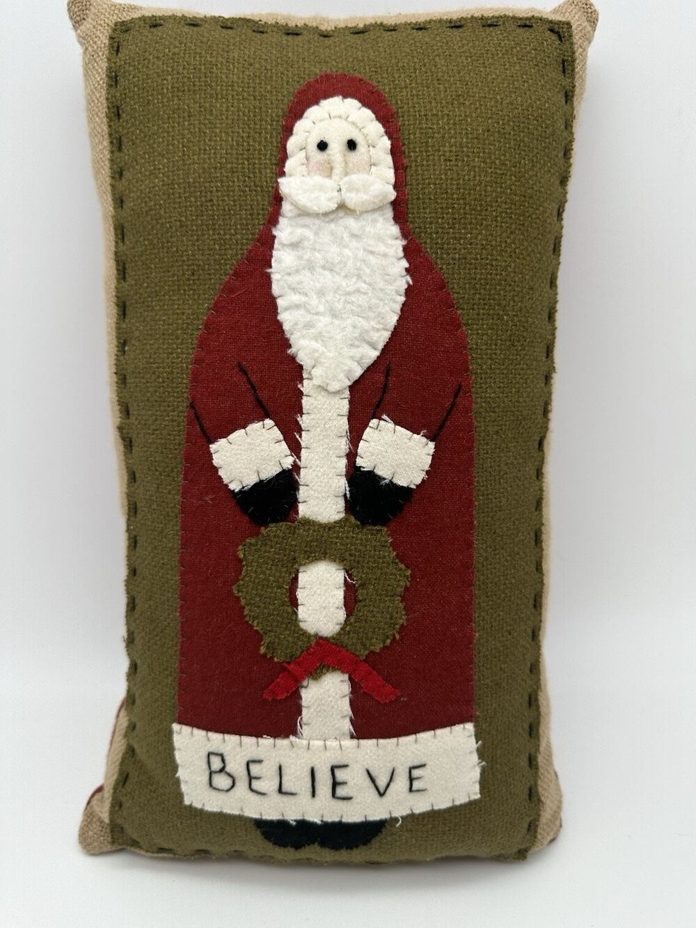 Primitives by Kathy Sign Christmas Santa Believe Pillow Rustic Decor